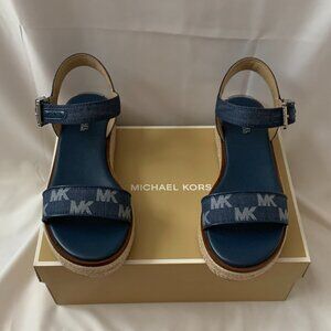 MICHAEL KORS Richie Denim Espadrille Strappy Sandals in Medium Blue Wash Sz 7.5M
